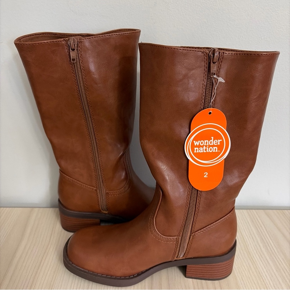 Wonder Nation New! Girls Brown Tall Riding Boots Size 2 - Picture 7 of 8